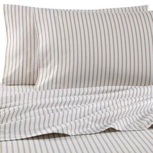 Seasons Luxury Flannel Sheet Sheets Set Twin Taupe Ticking Stripe Ivory Taupe